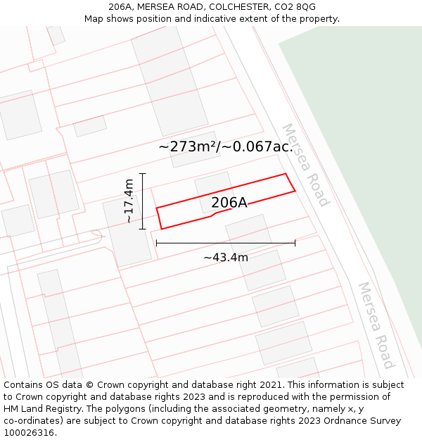 206A, MERSEA ROAD, COLCHESTER, CO2 8QG: Plot and title map