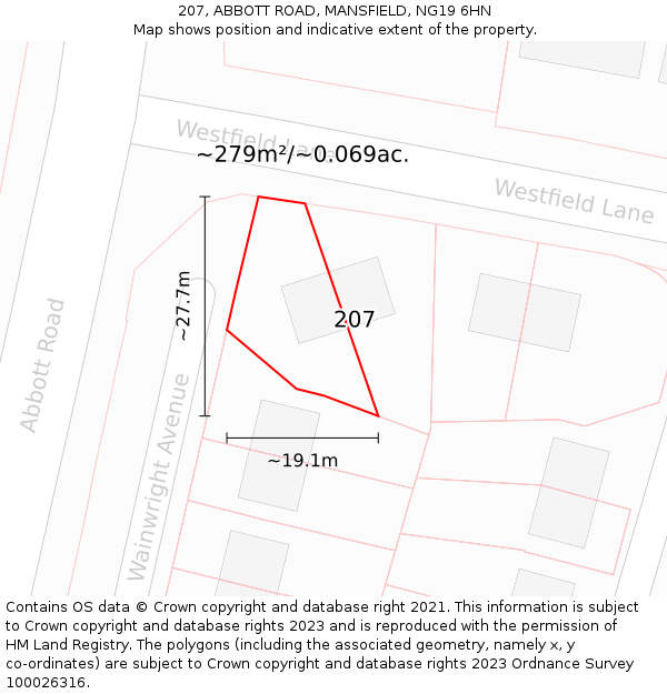 207, ABBOTT ROAD, MANSFIELD, NG19 6HN: Plot and title map