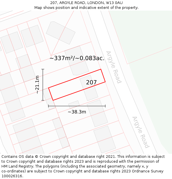 207, ARGYLE ROAD, LONDON, W13 0AU: Plot and title map