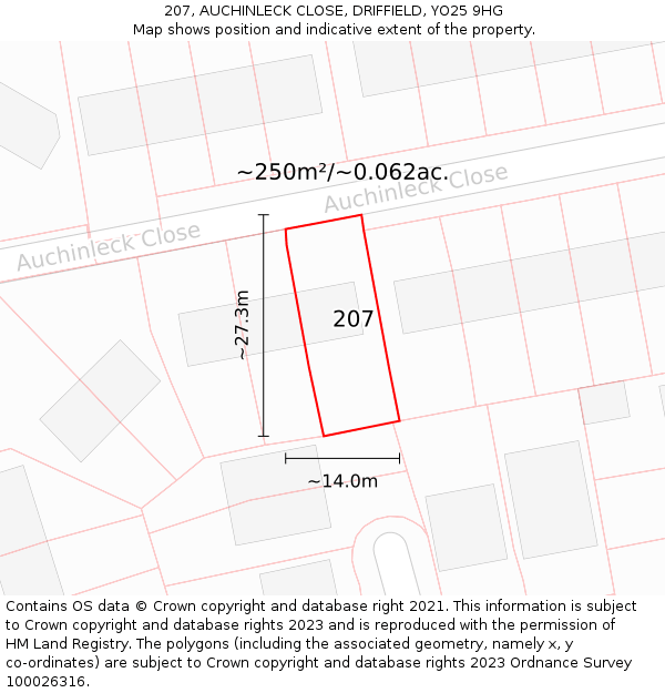 207, AUCHINLECK CLOSE, DRIFFIELD, YO25 9HG: Plot and title map