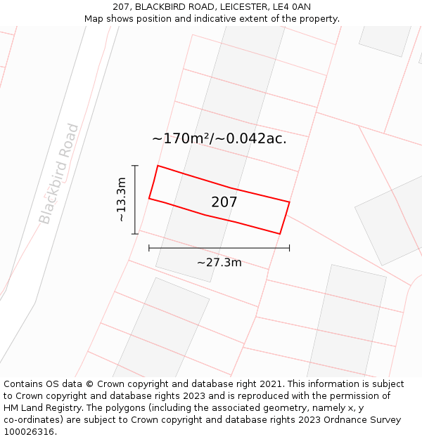 207, BLACKBIRD ROAD, LEICESTER, LE4 0AN: Plot and title map