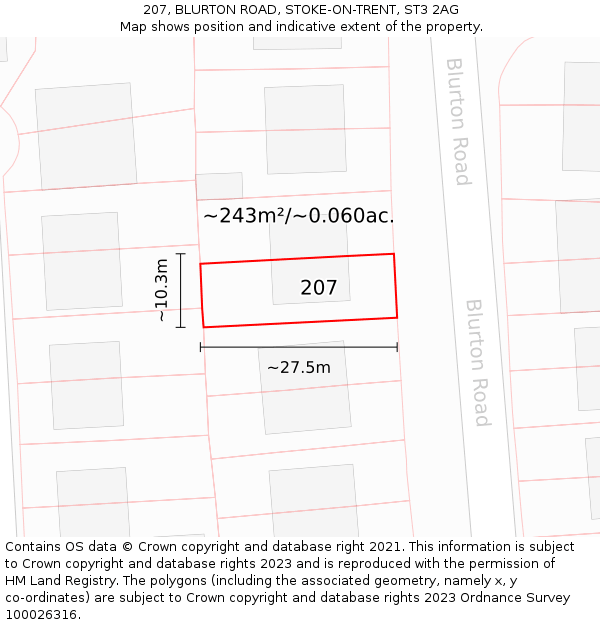 207, BLURTON ROAD, STOKE-ON-TRENT, ST3 2AG: Plot and title map