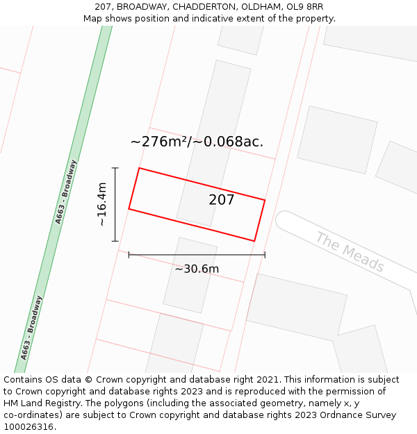 207, BROADWAY, CHADDERTON, OLDHAM, OL9 8RR: Plot and title map