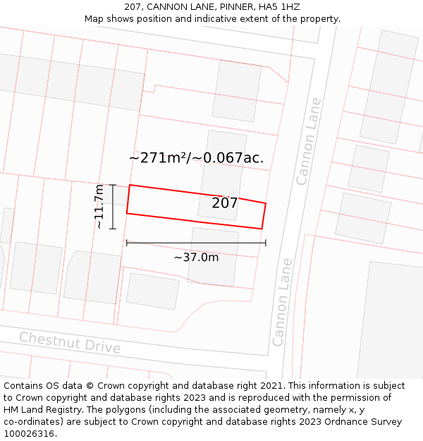 207, CANNON LANE, PINNER, HA5 1HZ: Plot and title map