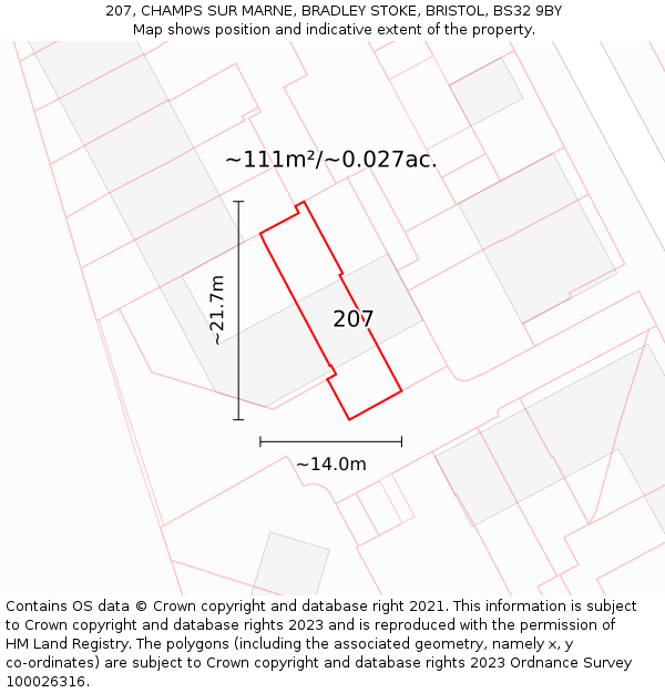 207, CHAMPS SUR MARNE, BRADLEY STOKE, BRISTOL, BS32 9BY: Plot and title map