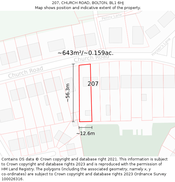 207, CHURCH ROAD, BOLTON, BL1 6HJ: Plot and title map