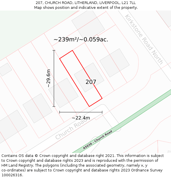 207, CHURCH ROAD, LITHERLAND, LIVERPOOL, L21 7LL: Plot and title map