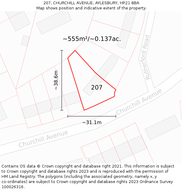 207, CHURCHILL AVENUE, AYLESBURY, HP21 8BA: Plot and title map