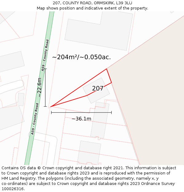 207, COUNTY ROAD, ORMSKIRK, L39 3LU: Plot and title map