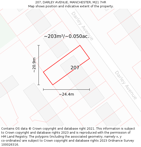 207, DARLEY AVENUE, MANCHESTER, M21 7HR: Plot and title map