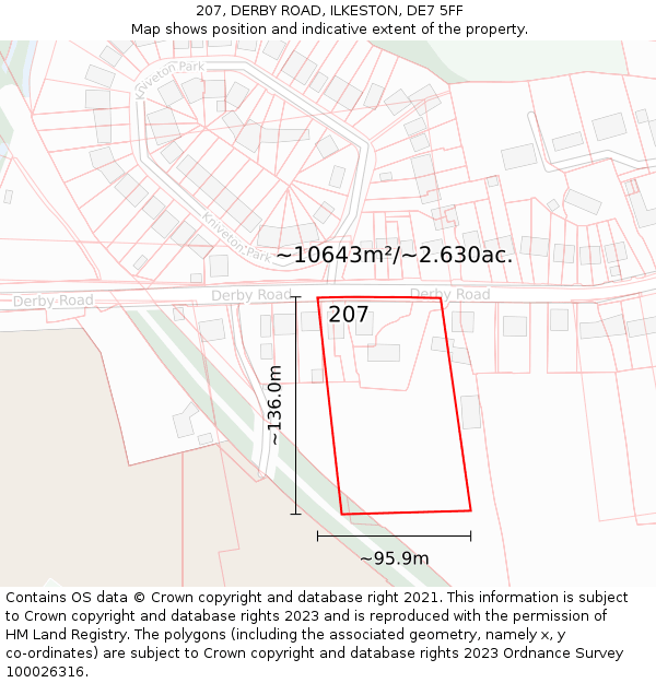 207, DERBY ROAD, ILKESTON, DE7 5FF: Plot and title map