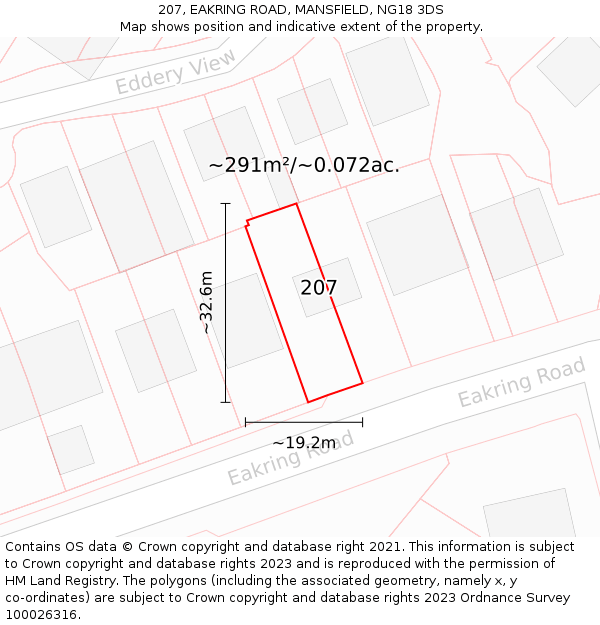 207, EAKRING ROAD, MANSFIELD, NG18 3DS: Plot and title map
