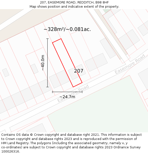 207, EASEMORE ROAD, REDDITCH, B98 8HF: Plot and title map