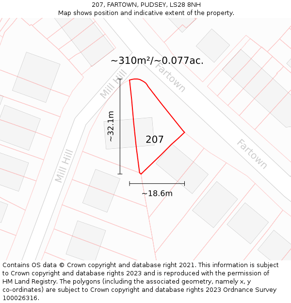 207, FARTOWN, PUDSEY, LS28 8NH: Plot and title map