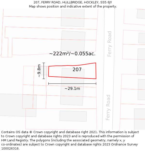 207, FERRY ROAD, HULLBRIDGE, HOCKLEY, SS5 6JY: Plot and title map