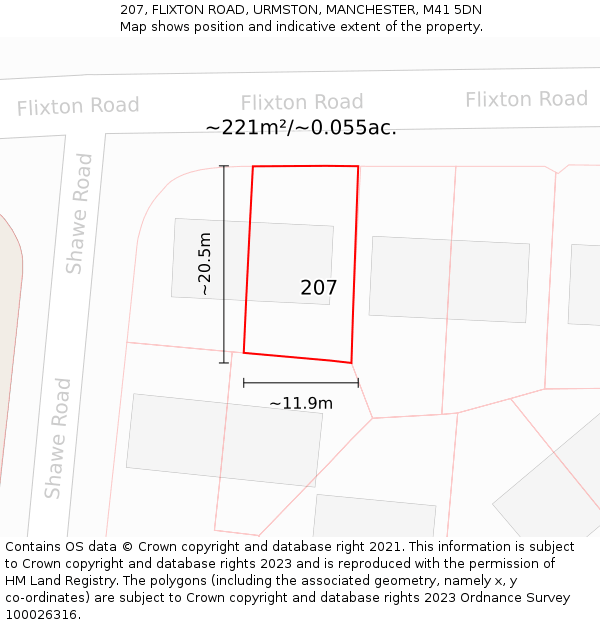 207, FLIXTON ROAD, URMSTON, MANCHESTER, M41 5DN: Plot and title map