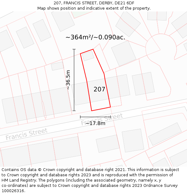 207, FRANCIS STREET, DERBY, DE21 6DF: Plot and title map