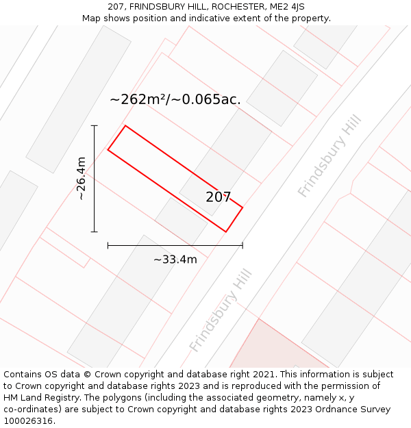 207, FRINDSBURY HILL, ROCHESTER, ME2 4JS: Plot and title map