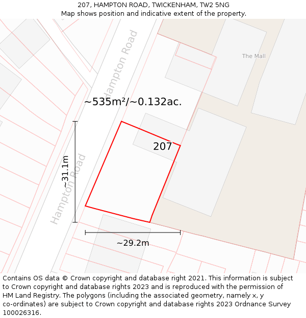 207, HAMPTON ROAD, TWICKENHAM, TW2 5NG: Plot and title map