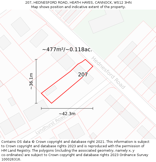 207, HEDNESFORD ROAD, HEATH HAYES, CANNOCK, WS12 3HN: Plot and title map