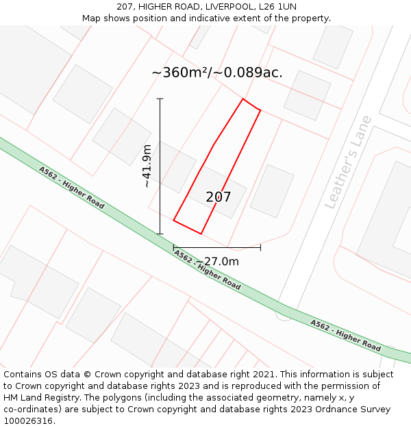 207, HIGHER ROAD, LIVERPOOL, L26 1UN: Plot and title map