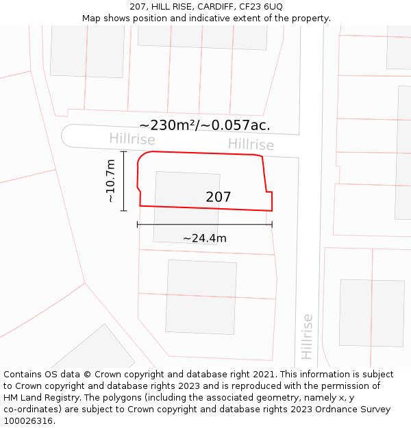 207, HILL RISE, CARDIFF, CF23 6UQ: Plot and title map