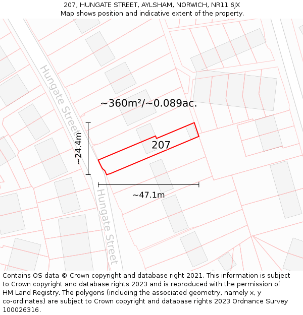 207, HUNGATE STREET, AYLSHAM, NORWICH, NR11 6JX: Plot and title map