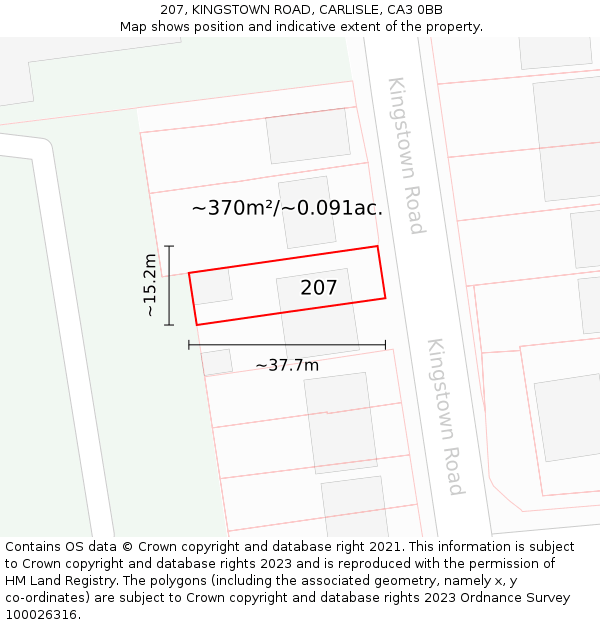 207, KINGSTOWN ROAD, CARLISLE, CA3 0BB: Plot and title map