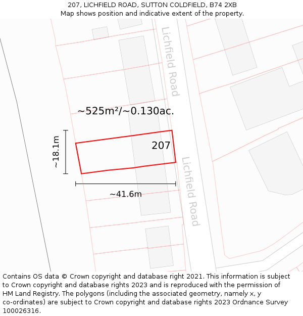 207, LICHFIELD ROAD, SUTTON COLDFIELD, B74 2XB: Plot and title map
