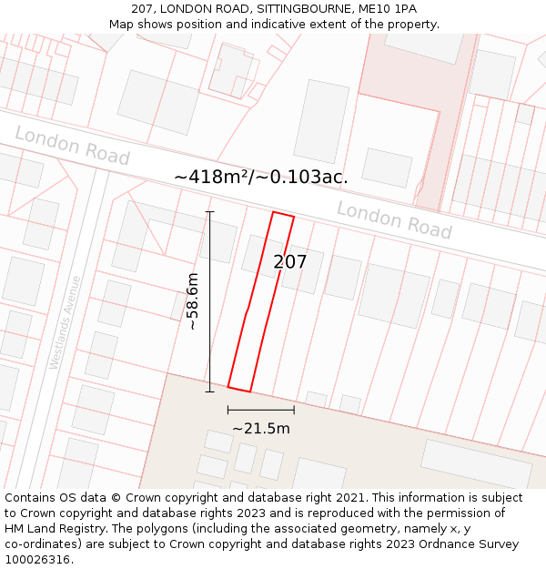 207, LONDON ROAD, SITTINGBOURNE, ME10 1PA: Plot and title map