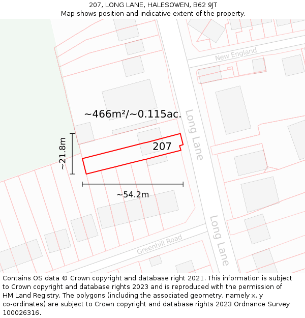 207, LONG LANE, HALESOWEN, B62 9JT: Plot and title map