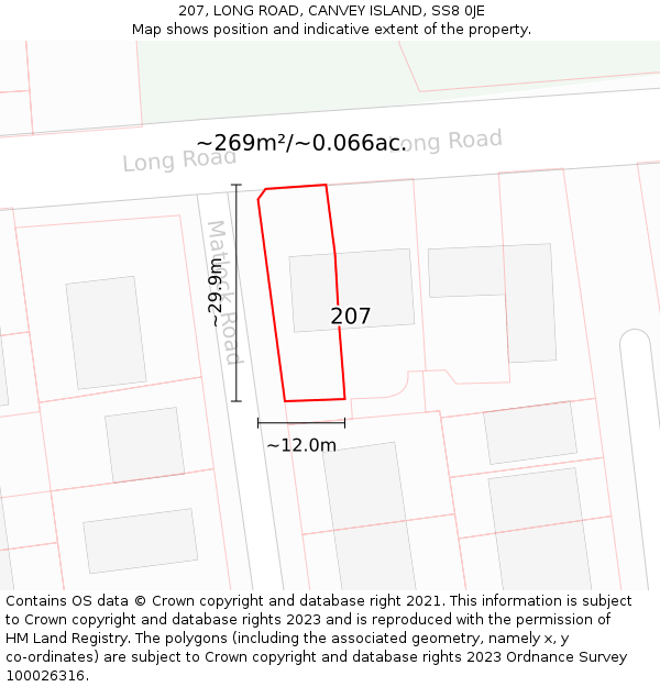 207, LONG ROAD, CANVEY ISLAND, SS8 0JE: Plot and title map