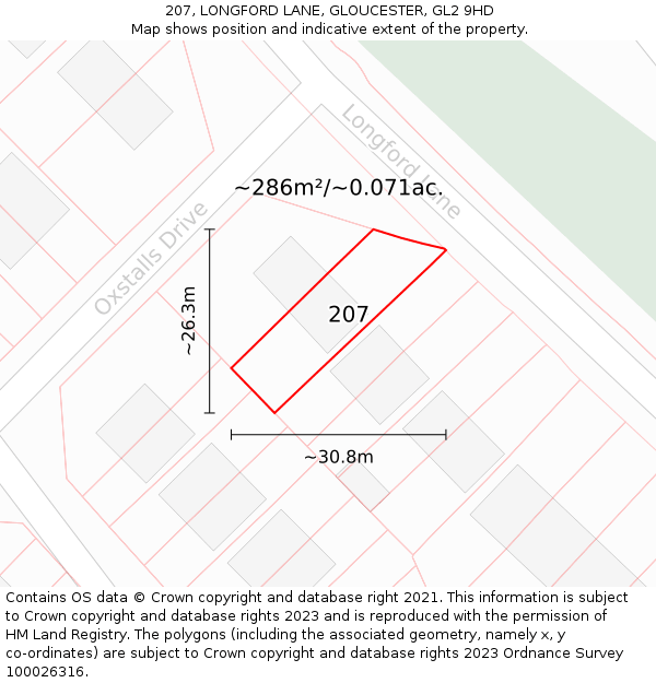 207, LONGFORD LANE, GLOUCESTER, GL2 9HD: Plot and title map