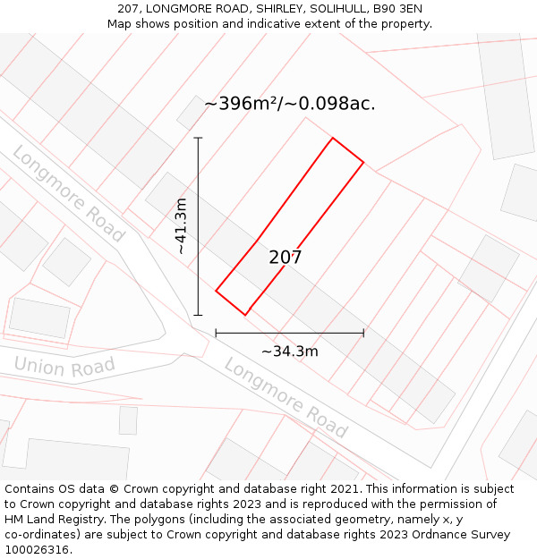 207, LONGMORE ROAD, SHIRLEY, SOLIHULL, B90 3EN: Plot and title map