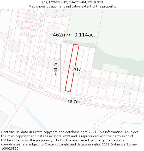 207, LOWER WAY, THATCHAM, RG19 3TN: Plot and title map