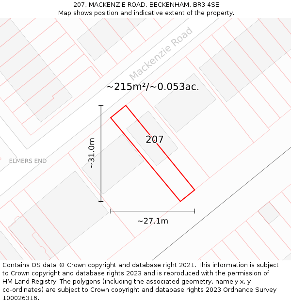207, MACKENZIE ROAD, BECKENHAM, BR3 4SE: Plot and title map
