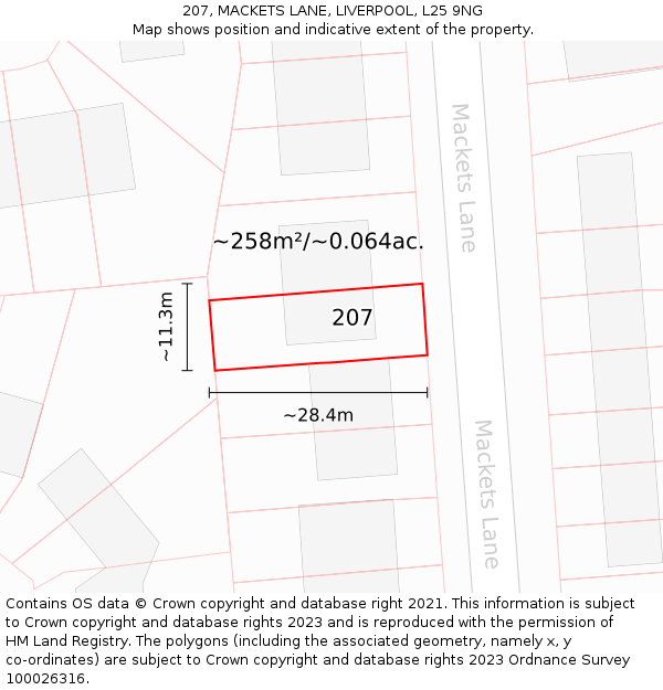 207, MACKETS LANE, LIVERPOOL, L25 9NG: Plot and title map