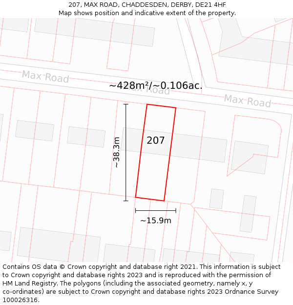 207, MAX ROAD, CHADDESDEN, DERBY, DE21 4HF: Plot and title map