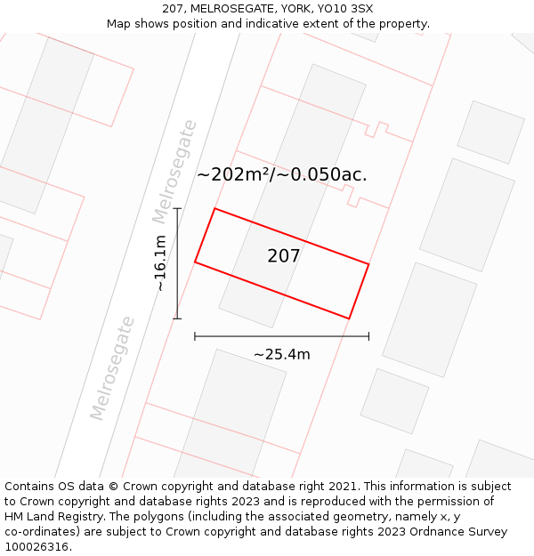 207, MELROSEGATE, YORK, YO10 3SX: Plot and title map