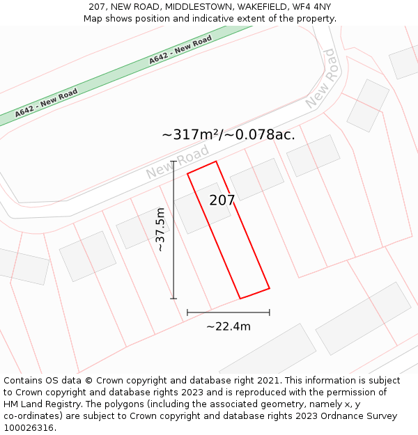 207, NEW ROAD, MIDDLESTOWN, WAKEFIELD, WF4 4NY: Plot and title map