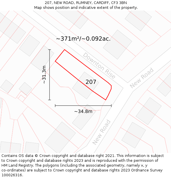 207, NEW ROAD, RUMNEY, CARDIFF, CF3 3BN: Plot and title map