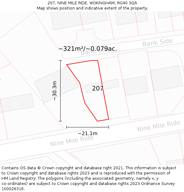 207, NINE MILE RIDE, WOKINGHAM, RG40 3QA: Plot and title map