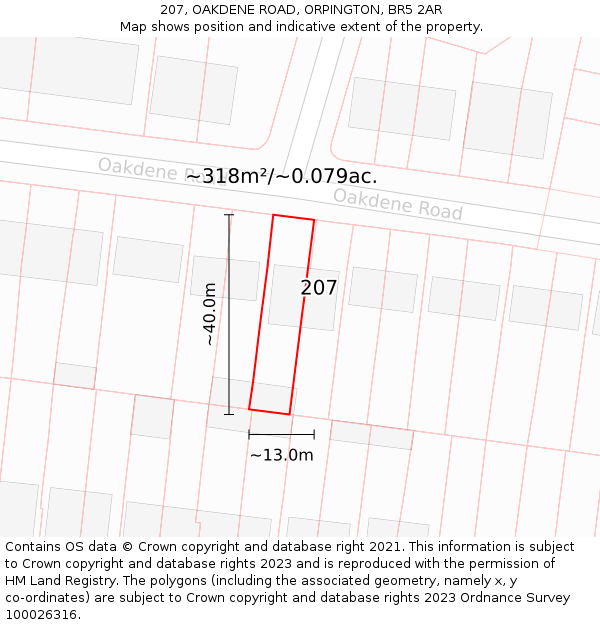 207, OAKDENE ROAD, ORPINGTON, BR5 2AR: Plot and title map