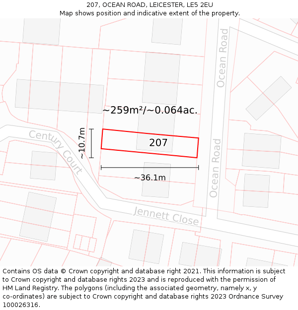207, OCEAN ROAD, LEICESTER, LE5 2EU: Plot and title map