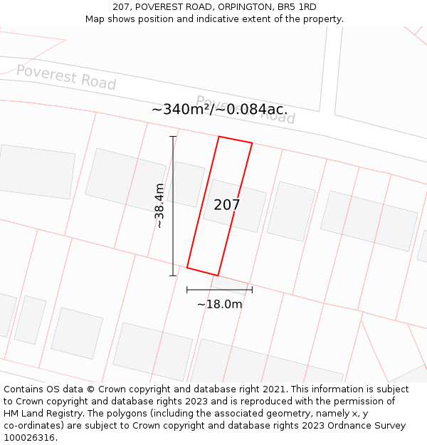 207, POVEREST ROAD, ORPINGTON, BR5 1RD: Plot and title map