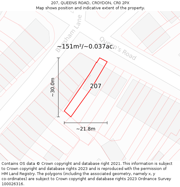 207, QUEENS ROAD, CROYDON, CR0 2PX: Plot and title map