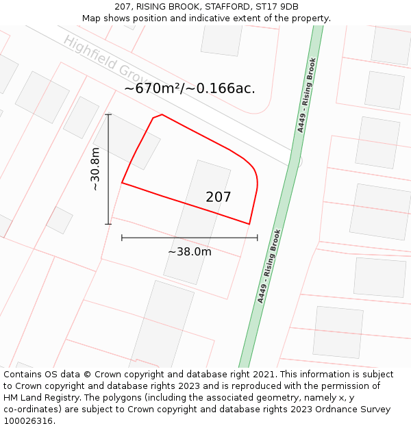 207, RISING BROOK, STAFFORD, ST17 9DB: Plot and title map