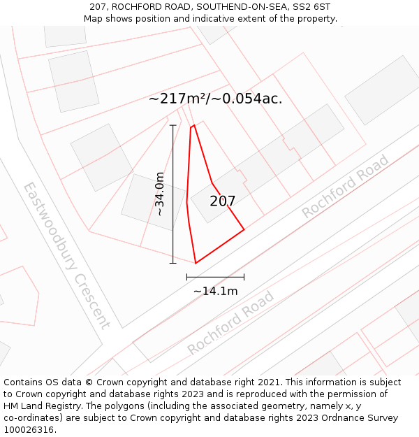 207, ROCHFORD ROAD, SOUTHEND-ON-SEA, SS2 6ST: Plot and title map