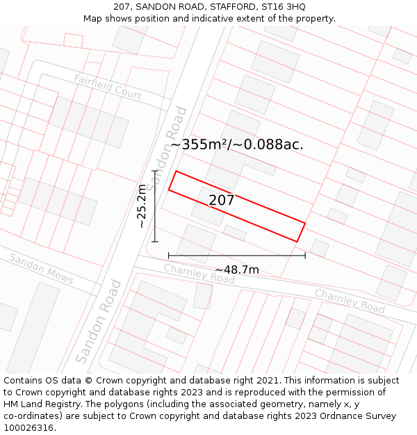 207, SANDON ROAD, STAFFORD, ST16 3HQ: Plot and title map
