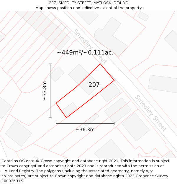 207, SMEDLEY STREET, MATLOCK, DE4 3JD: Plot and title map